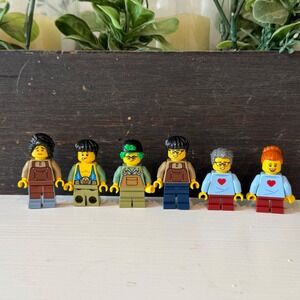 LEGO Minifigure Lot of 6 City Town Figures Overalls Heart Sweaters Wrestler